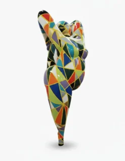 Casa Padrino Luxus Deko Skulptur Statue Turnerin Bunt Plaid H. 141 cm - Riesige Gartenskulptur - Lebensgroße Skulptur - XXL Deko Skulptur - XXL Deko Figur