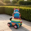 Casa Padrino Luxus Deko Skulptur Nilpferd Sitzen Striped H. 95 cm - Deko Skulptur - Deko Figur - Tierfigur - Gartendeko