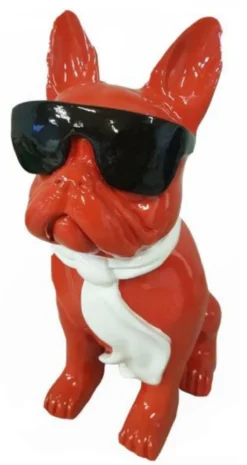 Casa Padrino Luxus Deko Skulptur Hund Bulldogge Rot / Weiß / Schwarz H. 80 cm - Große Deko Figur - XXL Deko Skulptur - XXL Deko Figur - Wohnzimmer Deko - Garten Deko - Luxus Deko XXL Figuren