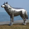 Casa Padrino Luxus Deko Skulptur Wolf Silber 142 cm - Lebensgroße Edelstahl Skulptur - Garten Deko Figur - Garten Metall Skulpturen