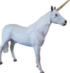 Casa Padrino Luxus Deko Skulptur Einhorn Pferd Weiß / Gold 200 x H. 240 cm - Riesige Gartenskulptur - Lebensgroße Skulptur - XXL Deko Skulptur - XXL Deko Figur - XXL Tierfigur - Luxus Garten Deko