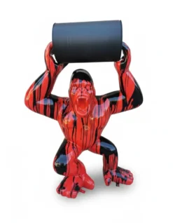 Casa Padrino Luxus Deko Skulptur Affe Gorilla Tonneau Matt Trash Rot Schwarz H. 140 cm - Riesige Gartenskulptur - Lebensgroße Skulptur - XXL Deko Skulptur - XXL Deko Figur