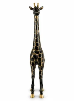 Casa Padrino Luxus Deko Skulptur Giraffe Schwarz / Gold H. 205 cm - Riesige Gartenskulptur - Lebensgroße Skulptur - XXL Deko Skulptur - XXL Deko Figur - XXL Tierfigur