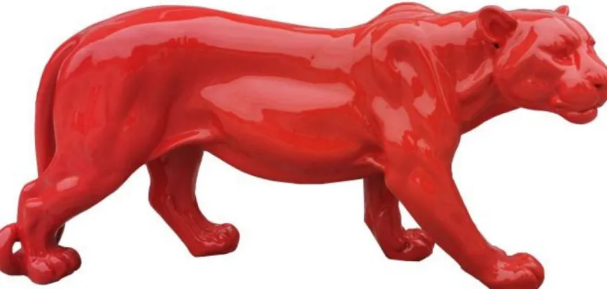 Casa Padrino Luxus Deko Skulptur Panther Rot H. 80 x H. 35 cm - Große Deko Figur - XXL Deko Skulptur - XXL Deko Figur - Wohnzimmer Deko - Garten Deko - Luxus Figuren - Luxus Tierfiguren