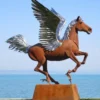 Casa Padrino Luxus Deko Skulptur Pegasus Pferd mit Sockel Rost / Silber 288 x 175 x H. 305 cm - Lebensgroße Stahl Skulptur - Riesige Garten Deko Figur - Garten Skulpturen - Metall Skulpturen
