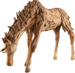 Casa Padrino Luxus Deko Skulptur Pferd Naturfarben 250 x 60 x H. 150 cm - Riesige Gartenskulptur - Lebensgroße Skulptur - XXL Deko Skulptur - XXL Deko Figur - XXL Tierfigur - Luxus Deko Tierfigur