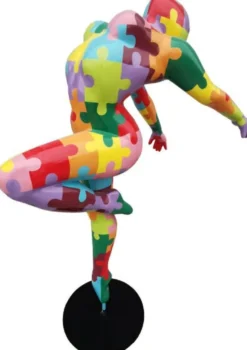 Casa Padrino Luxus Deko Skulptur Ballerina Tänzerin Mehrfarbig / Schwarz 120 x 60 x H. 165 cm - Lebensgroße Deko Figur - XXL Deko Skulptur - XXL Deko Figur - Luxus Wohnzimmer & Garten Deko