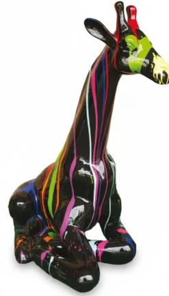 Casa Padrino Luxus Deko Skulptur Giraffe Sitzend Trash H. 80 cm - Deko Skulptur - Deko Figur - Tierfigur - Gartendeko