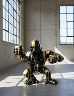 Casa Padrino Luxus Deko Skulptur Affe Kong Wütende Gorilla Trash Silver Oder G H. 102 cm - Riesige Gartenskulptur - Lebensgroße Skulptur - XXL Deko Skulptur - XXL Deko Figur