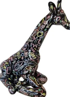 Casa Padrino Luxus Deko Skulptur Giraffe Schwarz / Mehrfarbig H. 80 cm - Große Deko Figur - XXL Deko Skulptur - XXL Deko Figur - XXL Tierfigur - Wohnzimmer Deko - Garten Deko - Deko XXL Figuren