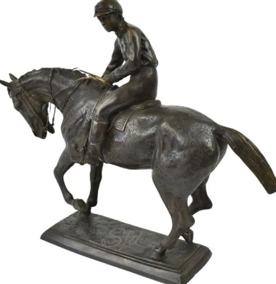 Casa Padrino Luxus Deko Skulptur Jockey auf Pferd Bronze 58 x 19 x H. 53 cm - Bronze Deko Skulptur - Bronze Deko Figur - Schreibtisch Deko - Wohnzimmer Deko - Luxus Qualität