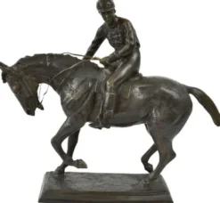 Casa Padrino Luxus Deko Skulptur Jockey auf Pferd Bronze 58 x 19 x H. 53 cm - Bronze Deko Skulptur - Bronze Deko Figur - Schreibtisch Deko - Wohnzimmer Deko - Luxus Qualität