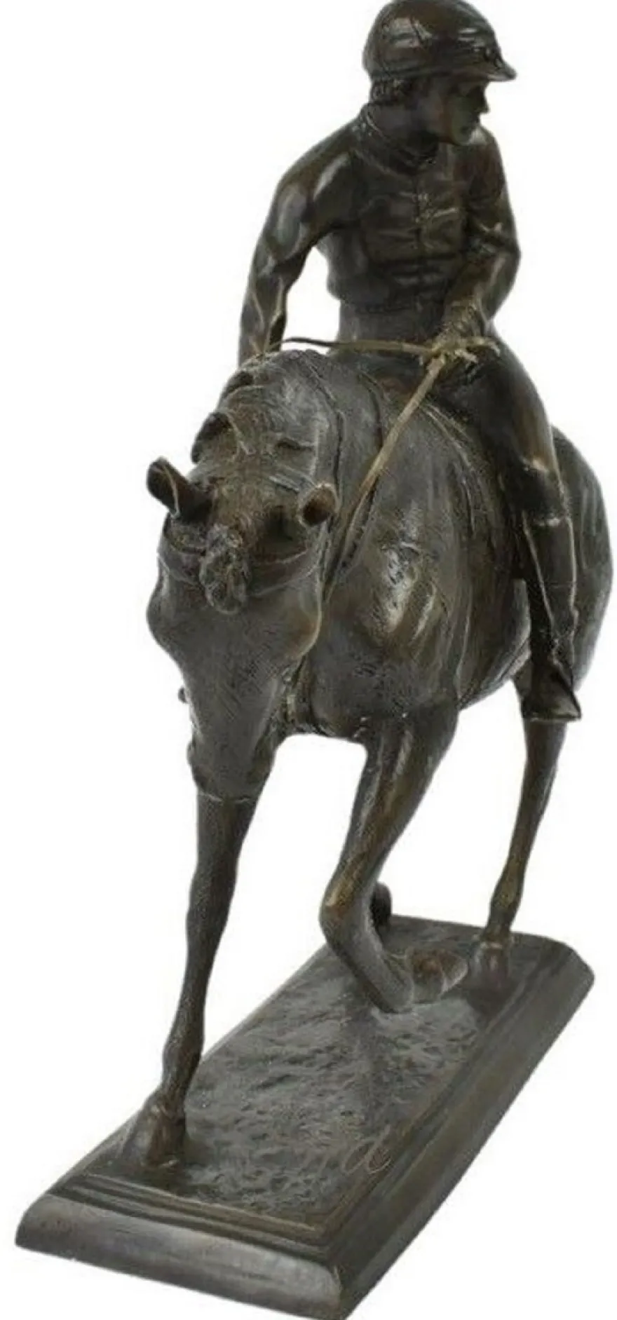 Casa Padrino Luxus Deko Skulptur Jockey auf Pferd Bronze 58 x 19 x H. 53 cm - Bronze Deko Skulptur - Bronze Deko Figur - Schreibtisch Deko - Wohnzimmer Deko - Luxus Qualität