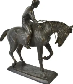 Casa Padrino Luxus Deko Skulptur Jockey auf Pferd Bronze 58 x 19 x H. 53 cm - Bronze Deko Skulptur - Bronze Deko Figur - Schreibtisch Deko - Wohnzimmer Deko - Luxus Qualität