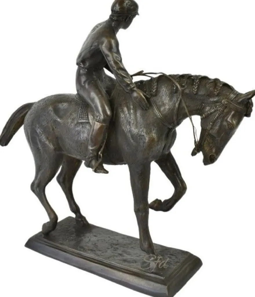 Casa Padrino Luxus Deko Skulptur Jockey auf Pferd Bronze 58 x 19 x H. 53 cm - Bronze Deko Skulptur - Bronze Deko Figur - Schreibtisch Deko - Wohnzimmer Deko - Luxus Qualität