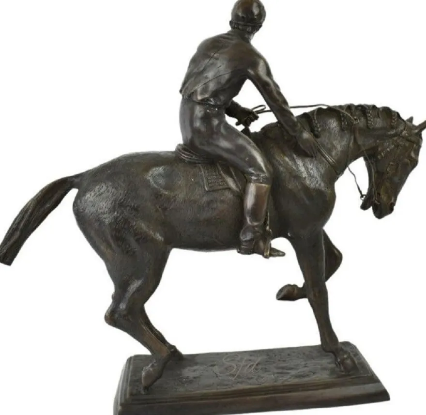 Casa Padrino Luxus Deko Skulptur Jockey auf Pferd Bronze 58 x 19 x H. 53 cm - Bronze Deko Skulptur - Bronze Deko Figur - Schreibtisch Deko - Wohnzimmer Deko - Luxus Qualität