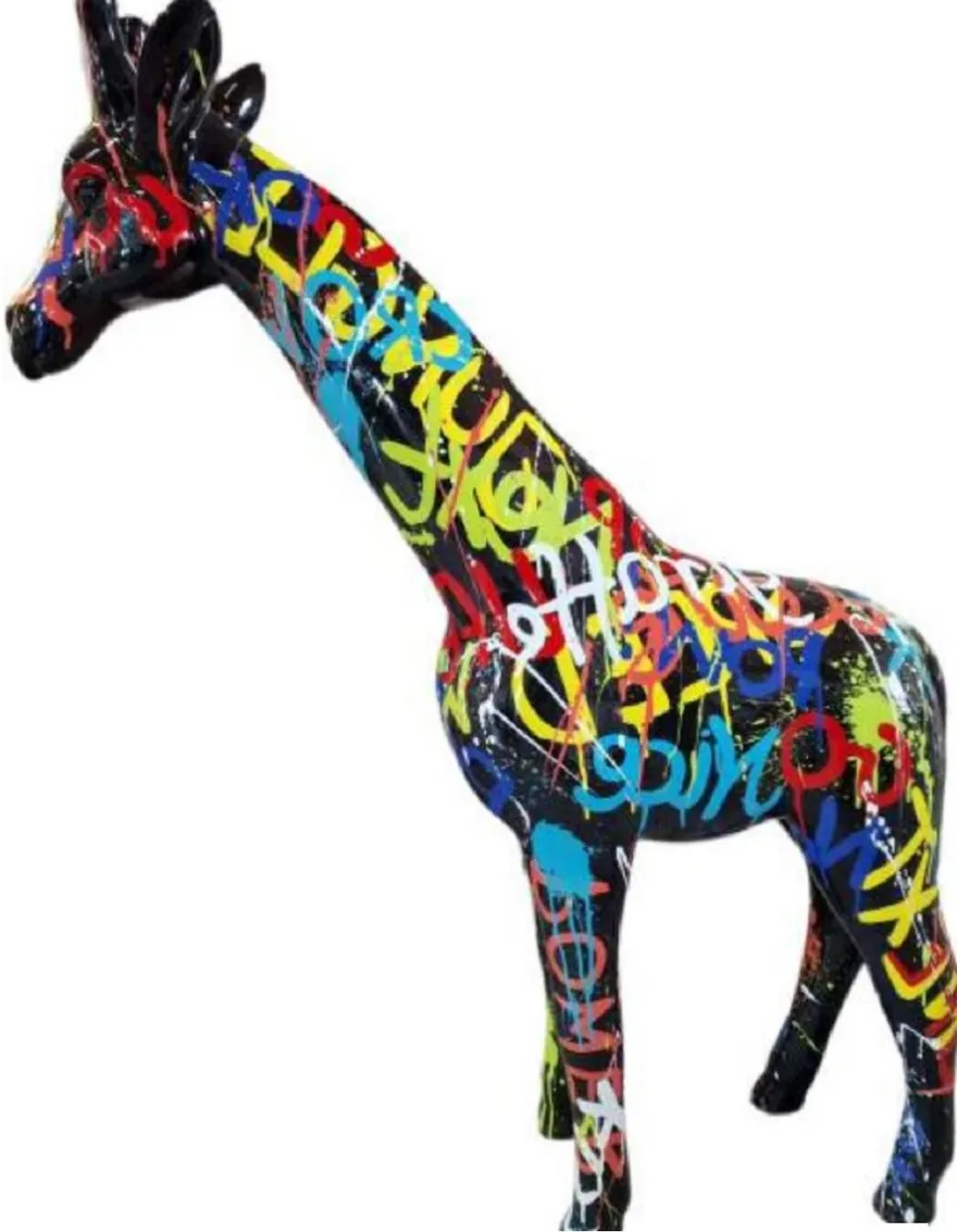 Casa Padrino Luxus Deko Skulptur Giraffe Schwarz / Mehrfarbig H. 115 cm - Große Deko Figur - XXL Deko Skulptur - XXL Deko Figur - XXL Tierfigur - Wohnzimmer Deko - Garten Deko - Deko XXL Figuren