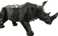 Casa Padrino Luxus Deko Skulptur Nashorn Schwarz 210 x 62 x H. 90 cm - Riesige Gartenskulptur - Lebensgroße Skulptur - XXL Deko Skulptur - XXL Deko Figur - XXL Tierfigur - Luxus Garten Deko