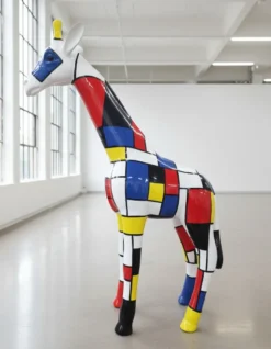 Casa Padrino Luxus Deko Skulptur Giraffe Mondrian H. 115 cm - Riesige Gartenskulptur - Lebensgroße Skulptur - XXL Deko Skulptur - XXL Deko Figur