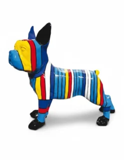 Casa Padrino Luxus Deko Skulptur Hund Französische Bulldogge Rykiel Stripes H. 178 cm - Riesige Gartenskulptur - Lebensgroße Skulptur - XXL Deko Skulptur - XXL Deko Figur