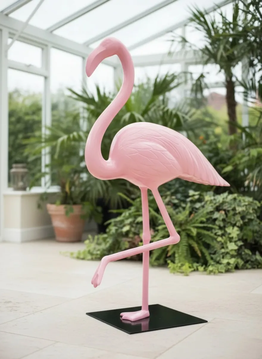 Casa Padrino Luxus Deko Skulptur Vogel Rosa Flamingo H. 155 cm - Riesige Gartenskulptur - Lebensgroße Skulptur - XXL Deko Skulptur - XXL Deko Figur