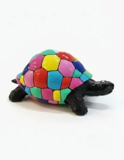 Casa Padrino Luxus Deko Skulptur Reptil Schildkröte Bunt Quartal H. 44 cm - Deko Skulptur - Deko Figur - Tierfigur - Gartendeko