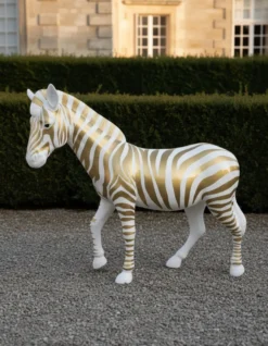 Casa Padrino Luxus Deko Skulptur Pferd Zebra Or Ou Argent H. 167 cm - Riesige Gartenskulptur - Lebensgroße Skulptur - XXL Deko Skulptur - XXL Deko Figur