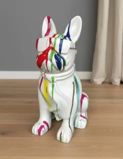 Casa Padrino Luxus Deko Skulptur Hund Bulldogge Trash Brille H. 85 cm - Deko Skulptur - Deko Figur - Tierfigur - Gartendeko