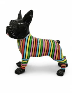 Casa Padrino Luxus Deko Skulptur Hund Französische Bulldoggen Streifen H. 178 cm - Riesige Gartenskulptur - Lebensgroße Skulptur - XXL Deko Skulptur - XXL Deko Figur