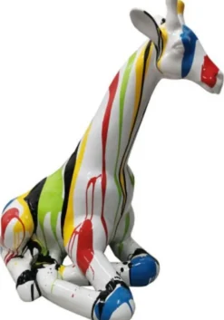 Casa Padrino Luxus Deko Skulptur Giraffe Weiß / Mehrfarbig H. 80 cm - Große Deko Figur - XXL Deko Skulptur - XXL Deko Figur - XXL Tierfigur - Wohnzimmer Deko - Garten Deko - Deko XXL Figuren