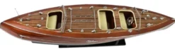 Casa Padrino Luxus Deko Speedboot Typhoon mit Massivholz Ständer Braun / Grün 95 x 22 x H. 23 cm - Handgefertigtes Deko Boot - Holzboot - Modellboot - Rennboot - Wohnzimmer Deko Accessoires