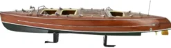 Casa Padrino Luxus Deko Speedboot Typhoon mit Massivholz Ständer Braun / Grün 95 x 22 x H. 23 cm - Handgefertigtes Deko Boot - Holzboot - Modellboot - Rennboot - Wohnzimmer Deko Accessoires