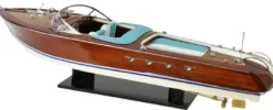 Casa Padrino Luxus Deko Speedboot mit Massivholz Ständer 87 cm - Handgefertigtes Deko Boot - Holzboot - Modellboot - Rennboot - Deko Accessoires