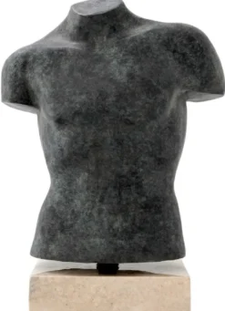 Casa Padrino Luxus Deko Torso Skulptur Antik Bronze / Beige 50 x 23 x H. 66 cm - Metall Deko Figur mit Marmorsockel - Wohnzimmer Deko - Schreibtisch Deko - Büro Deko - Deko Accessoires