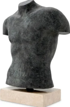 Casa Padrino Luxus Deko Torso Skulptur Antik Bronze / Beige 50 x 23 x H. 66 cm - Metall Deko Figur mit Marmorsockel - Wohnzimmer Deko - Schreibtisch Deko - Büro Deko - Deko Accessoires