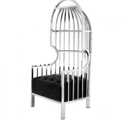 Casa Padrino Luxus Designer Art Deco Salon Sessel aus poliertem Stahl und schwarzem Samt 68 x 68 x 150 cm