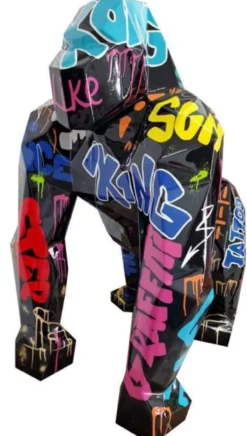 Casa Padrino Luxus Designer Deko Skulptur Gorilla Affe Schwarz / Bunt 118 x 78 x H. 128 cm - Riesige Lebensgroße Skulptur - XXL Deko Skulptur - XXL Deko Figur - Abstrakte Luxus XXL Tierfigur