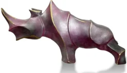 Casa Padrino Luxus Designer Deko Bronze Skulptur Nashorn Lila Metallic / Schwarz / Gold 53 x 18 x H. 27 cm - Abstrakte Bronze Deko Figur - Schreibtisch Deko - Luxus Qualität - Made in Italy