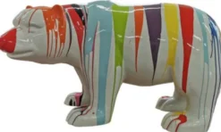 Casa Padrino Luxus Designer Dekofigur Bär Weiß / Bunt 100 x H. 60 cm - Große Wetterbeständige XXL Deko Skulptur - XXL Deko Figur - XXL Tierfigur - Luxus Deko XXL Figuren