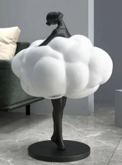 Casa Padrino Luxus Designer Deko Skulptur Tänzerin Schwarz / Weiß Ø 49 x H. 75 cm - Kunstharz Deko Figur - Wohnzimmer Deko - Luxus Designer Deko Accessoires - Luxus Qualität - Made in Italy