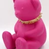 Casa Padrino Luxus Designer Dekofigur Teddybär mit Halsband Rosa / Gold H. 31 cm - Kunstharz Deko Skulptur - Luxus Deko Figur - Designer Deko Figur - Luxus Accessoires