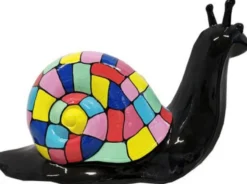Casa Padrino Luxus Designer Deko Skulptur Schnecke Schwarz / Mehrfarbig 100 x H. 50 cm - Große Deko Figur - XXL Deko Skulptur - XXL Deko Figur - Wohnzimmer Deko - Garten Deko - Luxus Figuren