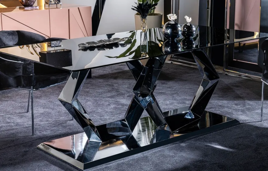 Casa Padrino Luxus Designer Esstisch Silber 200 x 100 x H. 76 cm - Rechteckiger Metall Esszimmertisch mit Glasplatte - Esszimmer Möbel - Luxus Möbel - Luxus Esszimmer Einrichtung