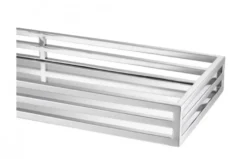 Casa Padrino Luxus Designer Edelstahl Tablett Nickel Finish Silber 60 x 20 x H. 5,5 cm