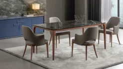 Casa Padrino Luxus Designer Esstisch mit Glasplatte in Halb Edelstein Optik - High Class Esszimmer Tisch