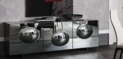 Casa Padrino Luxus Designer Sideboard Graphit Matt 200 x 50 x H. 73 cm - Moderner Massivholz Schrank mit 3 verspiegelten Türen - Luxus Möbel