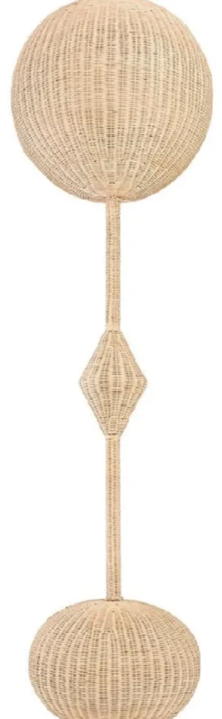 Casa Padrino Luxus Designer Stehleuchte Naturfarben Ø 60 x H. 225 cm - Runde Rattan Stehlampe - Wohnzimmer Stehleuchte - Luxus Leuchten - Luxus Stehleuchten