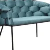Casa Padrino Luxus Designer Sitzbank Hellblau / Schwarz 134 x 59 x H. 74 cm - Gepolsterte Bank mit Armlehnen & Rückenlehne - Wohnzimmer Möbel - Luxus Möbel - Luxus Einrichtung