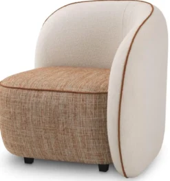 Casa Padrino Luxus Designer Sessel Rechte Seite Creme / Orange / Schwarz 90 x 85 x H. 82 cm - Wohnzimmer Sessel - Hotel Sessel - Wohnzimmer Möbel - Luxus Möbel - Wohnzimmer Einrichtung