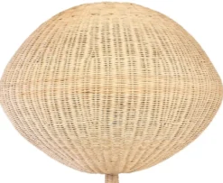 Casa Padrino Luxus Designer Stehleuchte Naturfarben Ø 70 x H. 177 cm - Runde Rattan Stehlampe - Wohnzimmer Stehleuchte - Luxus Leuchten - Luxus Stehleuchten